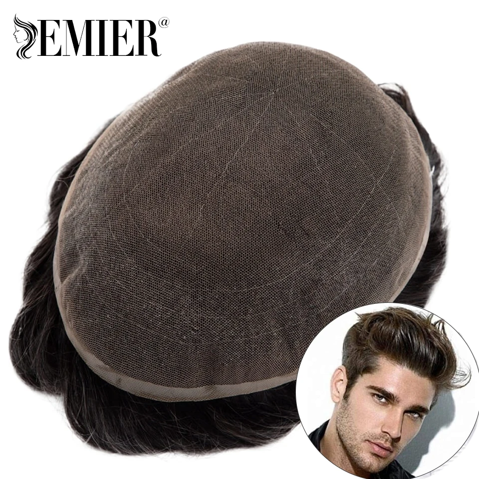 New Full Lace Men Toupee French Lace Base Human Hair Systems Men\'s Wig Breathable Male Capillary Prothesis Natural Wig For Men