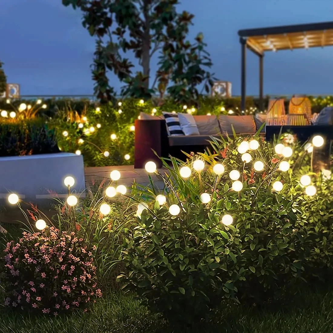 Solar Powered Garden Lights, Firefly Lights, ao ar livre, impermeável, vibrante, pátio, Pathway Decoração, quente, 1Pc, 10 LED