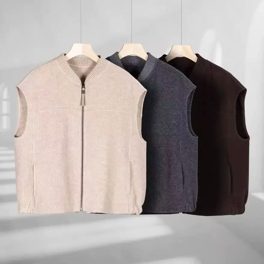 Elegant Stand Collar Wool Cashmere Jacket Vest