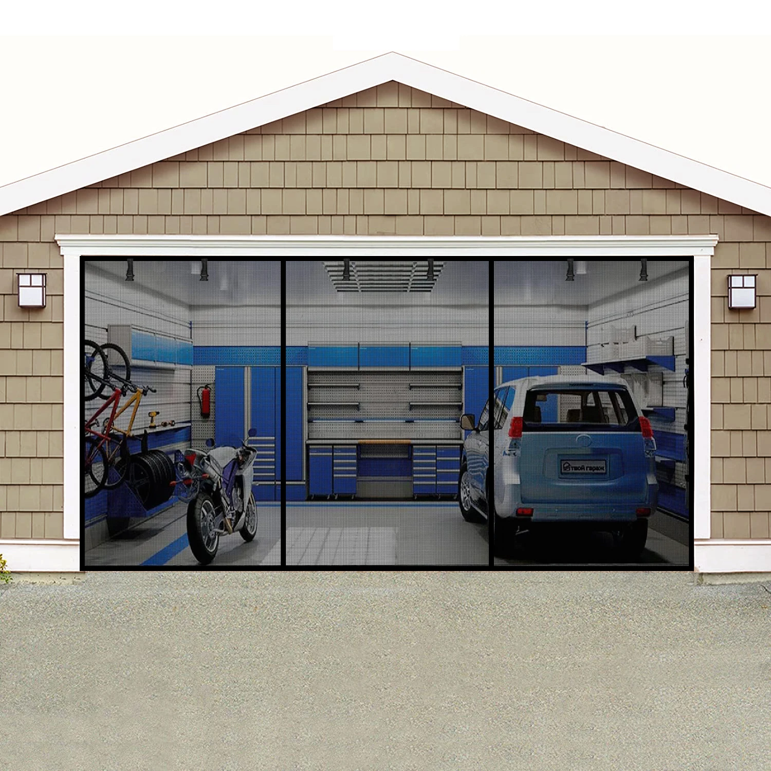 8 ft. x 7 ft. Black Fiberglass Magnetic Stationary Garage Door Screen