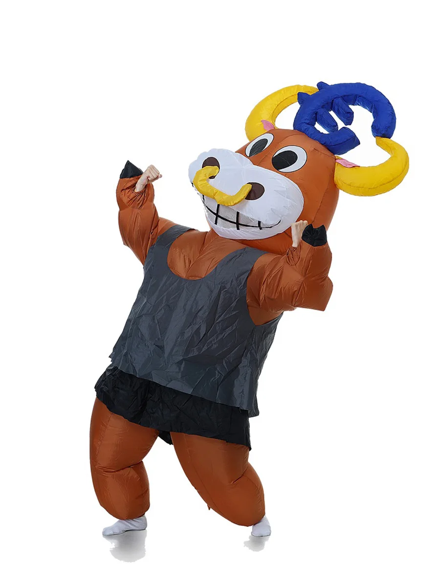 JYZCOS Cash Bull Cow Inflatable Costume for Adult Men Women Halloween Cosplay Eur Dollar Full Body Europe USA Money Cattle Cloth