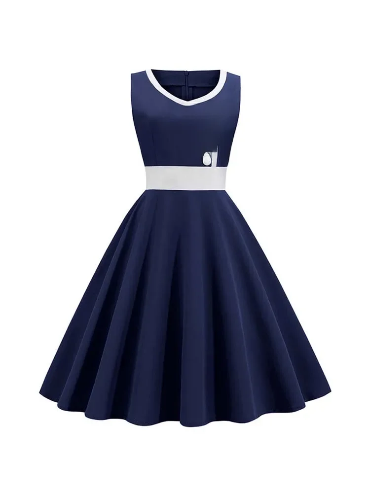 Letnia sukienka damska szata Vintage Retro 50. 60. bez rękawów Rockabilly Party sukienki Vestidos — zdjęcie 2