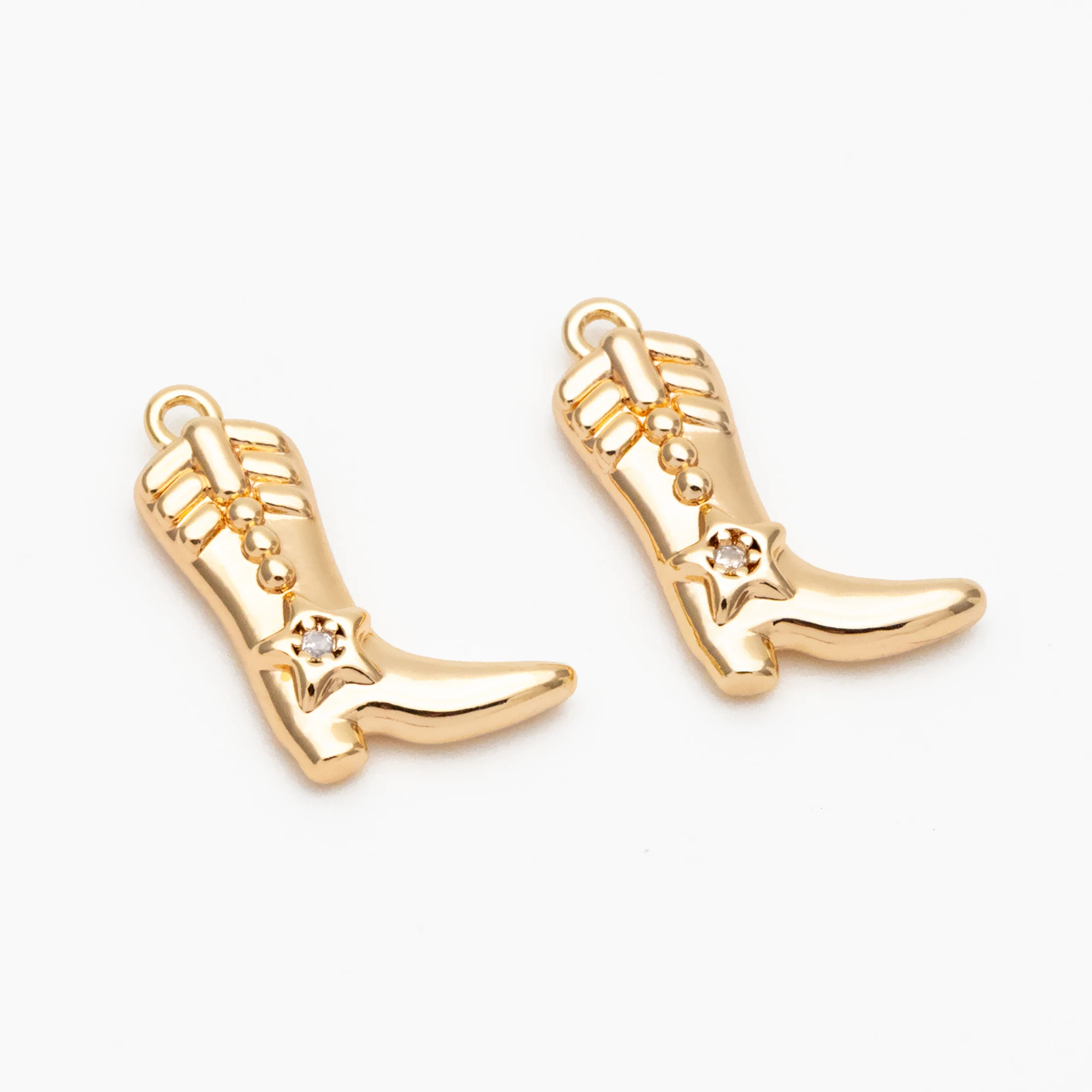 

4pcs CZ Pave Gold Boot Charms, Gold Plated Brass, Dainty Cowboy Boot Pendants For Jewelry Making DIY Accessories (GB-4613)