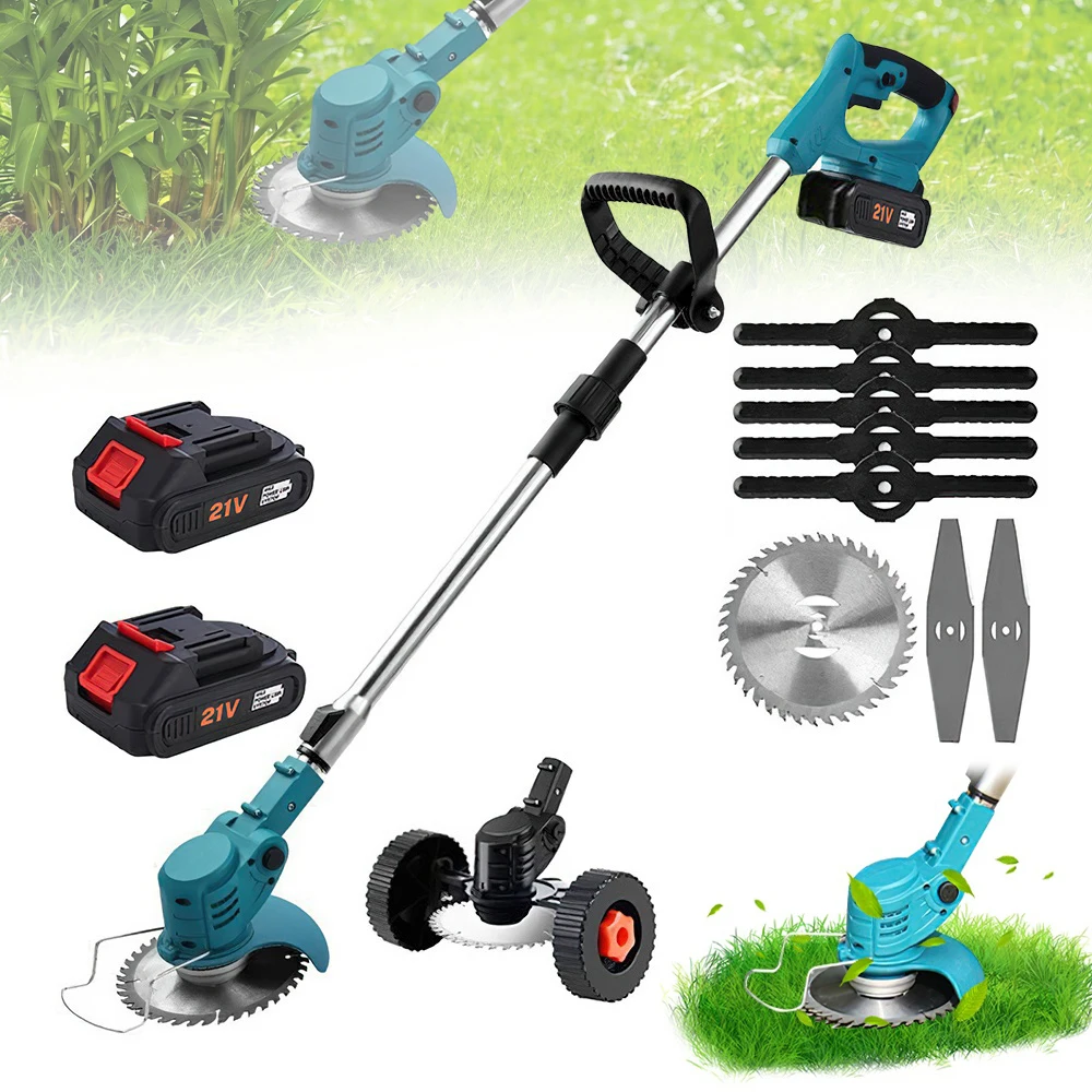 Makita – tondeuse à gazon électrique puissante, sans fil, pour jardin, longueur réglable avec 2 batteries, broche de batterie 21V