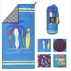 Surf Printed Quick Drying Microfiber Beach Towels, Sand Free, Suit for Swimming, Cycling,Riding,Outdoor Sports