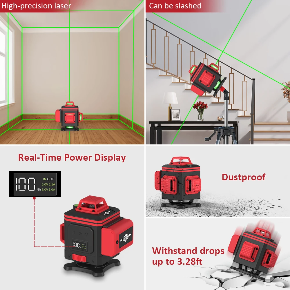 Imagem -03 - Weiddw 16 Linhas Nivel Laser Profissional Nível 360 ° Autonivelante Horizontal Vertical Luzes Verdes Laser Nível Buid Ltool