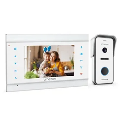 TMEZON  2 wire video door phone doorbell intercom system,7 inch monitor with wired bell, touch button,snapshot/record