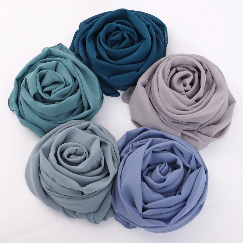 Ramadan Chiffon Hijab Scarf 72*175cm Solid Color Muslim Fashion Shawl Headscarves For Women Islam HeadWraps Ladies Scarves Veil