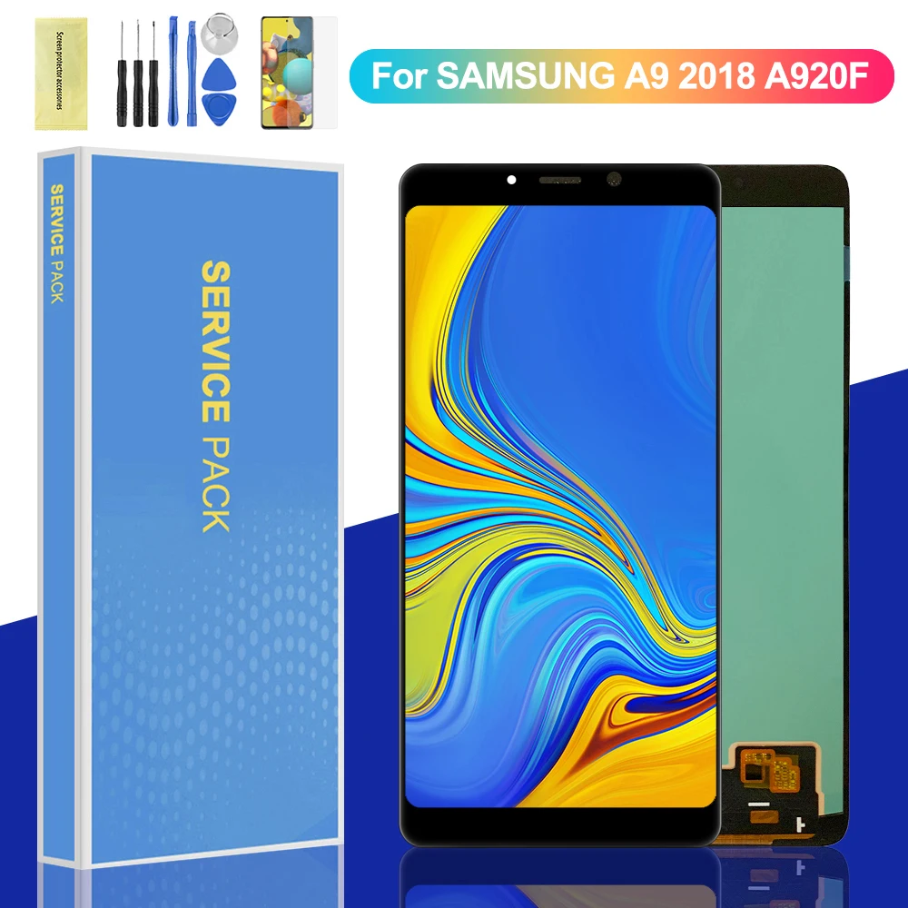 

6,3 ''для AMOLED-дисплея для Samsung A9 2018, A920 A920F, ЖК-дисплей, сменный преобразователь сенсорного экрана в сборе