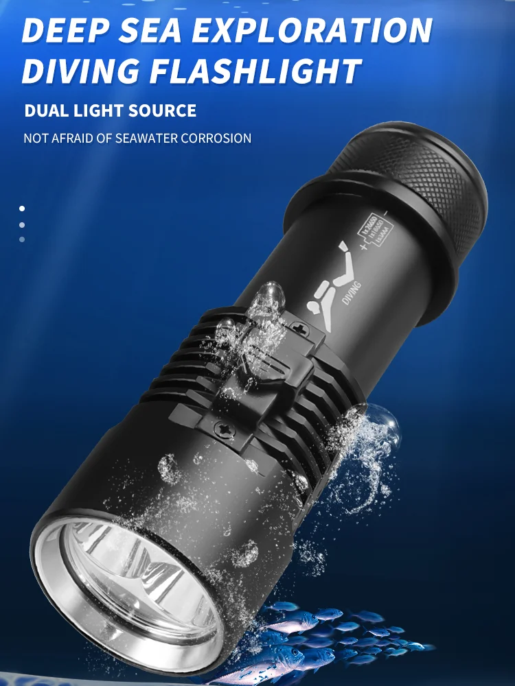 

IPX8 Waterproof High End Diver Light Diving Flashlight Lanterna LED Underwater 200M Long Shot 1000M Super Bright Torch Lamp