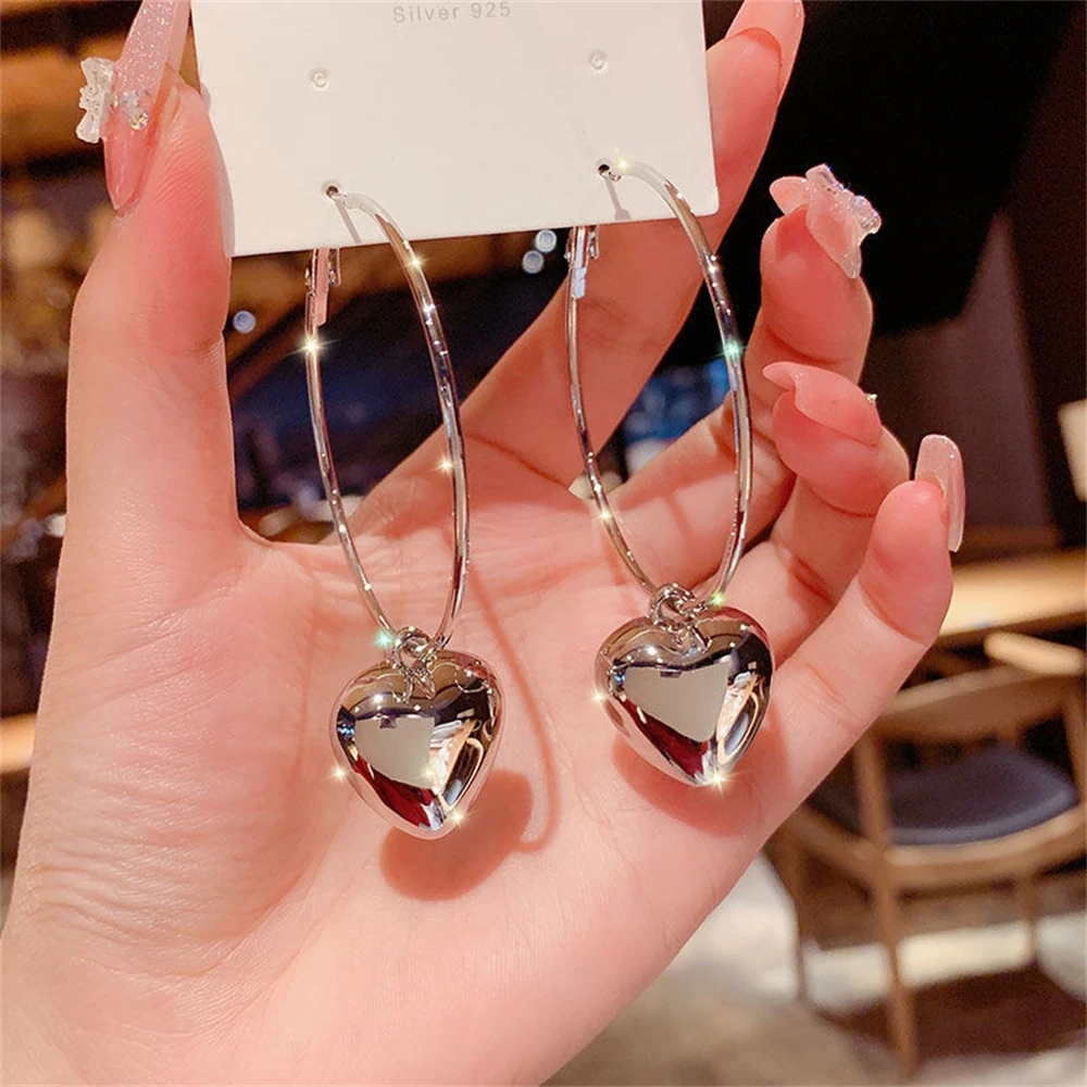 Exaggerated Fashionable Ring Hollow Heart Big Earrings Temperament Women's Jewelry Exquisite Heart-shaped Korean Earrings Gifts