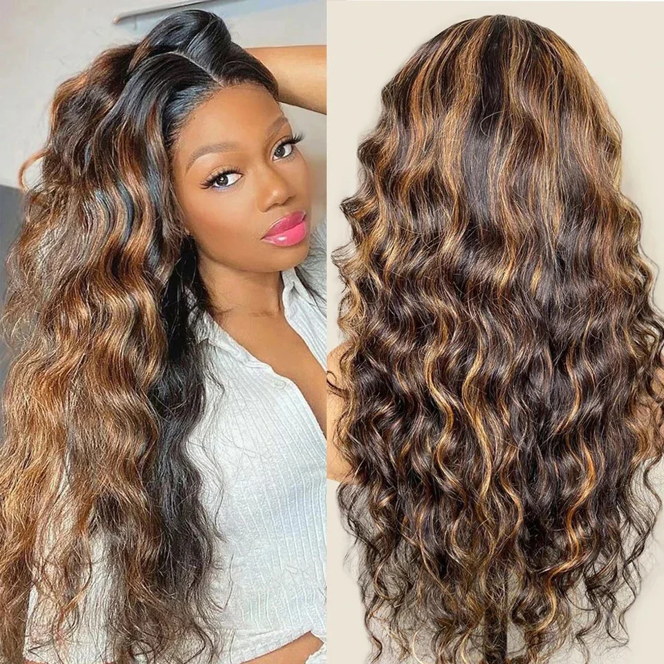 Brazilian 13x4 Water Wave Curly Wigs Honey Blonde 13x4 Glueless Lace Closure Wigs Human Hair Highlight Ombre Deep Wave Wig