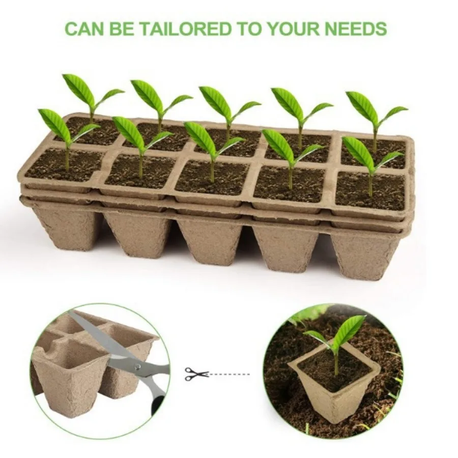 Pulp flowerpot degradable seedling and flower care paper tray seedling cup with 10 holes and 10 pieces with tool set