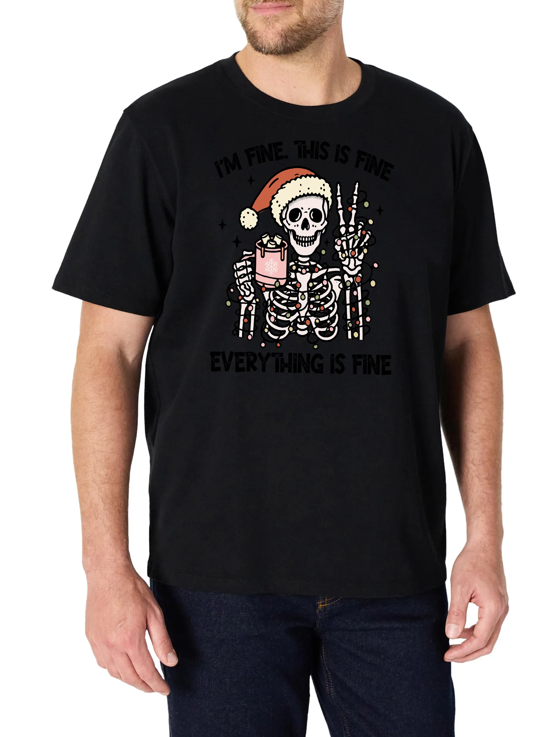 تي شيرت رجالي كل شيء بتصميم مطبوع من Tiae، أسود بأكمام قصيرة ورقبة دائرية، 100% قطن