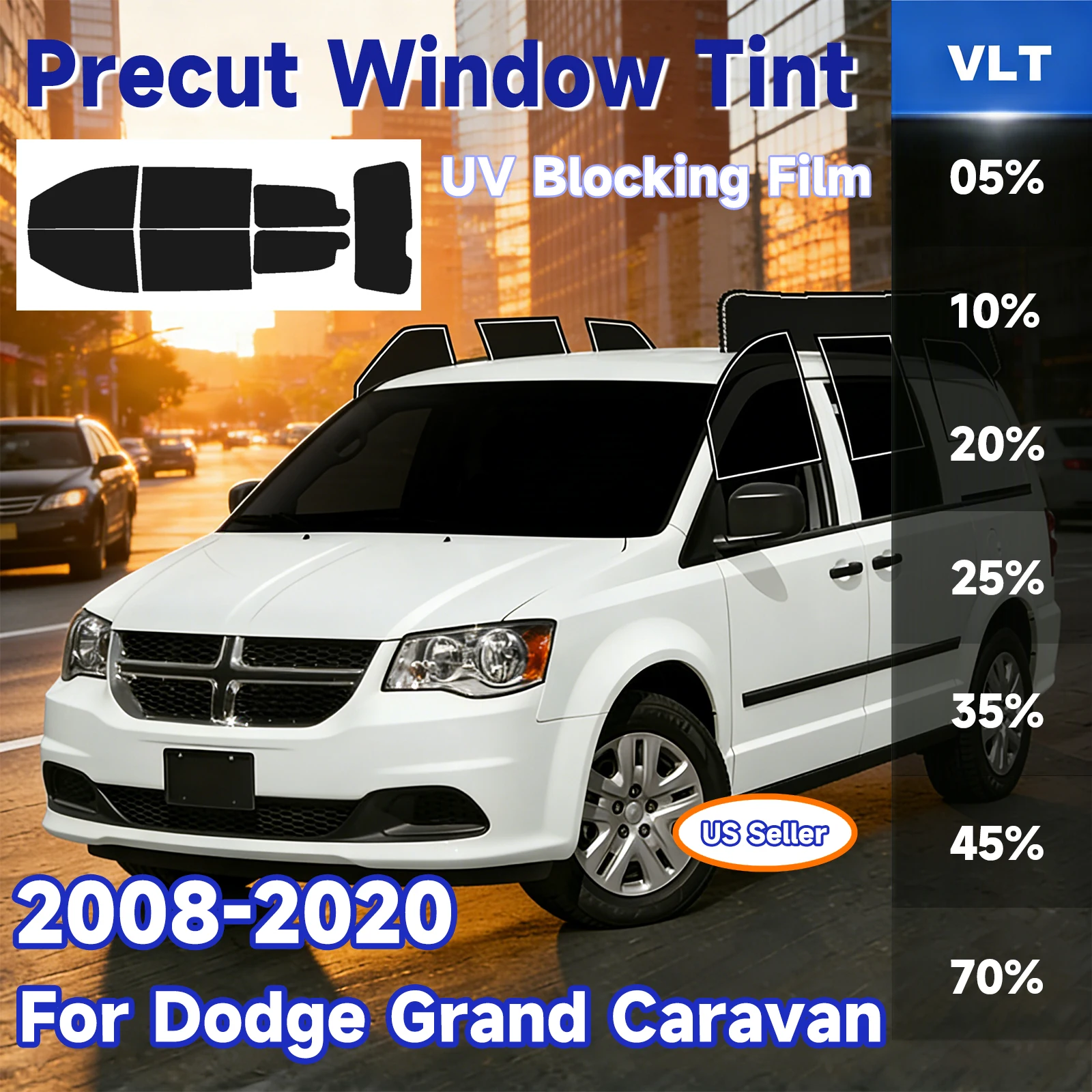 

Предварительно нарезанная тонировочная пленка для Dodge Grand Caravan 2008-2020: солнцезащитная пленка для боковых окон, блокирующая УФ-ИК-излучение, защита от нагрева, для переднего и заднего стекол