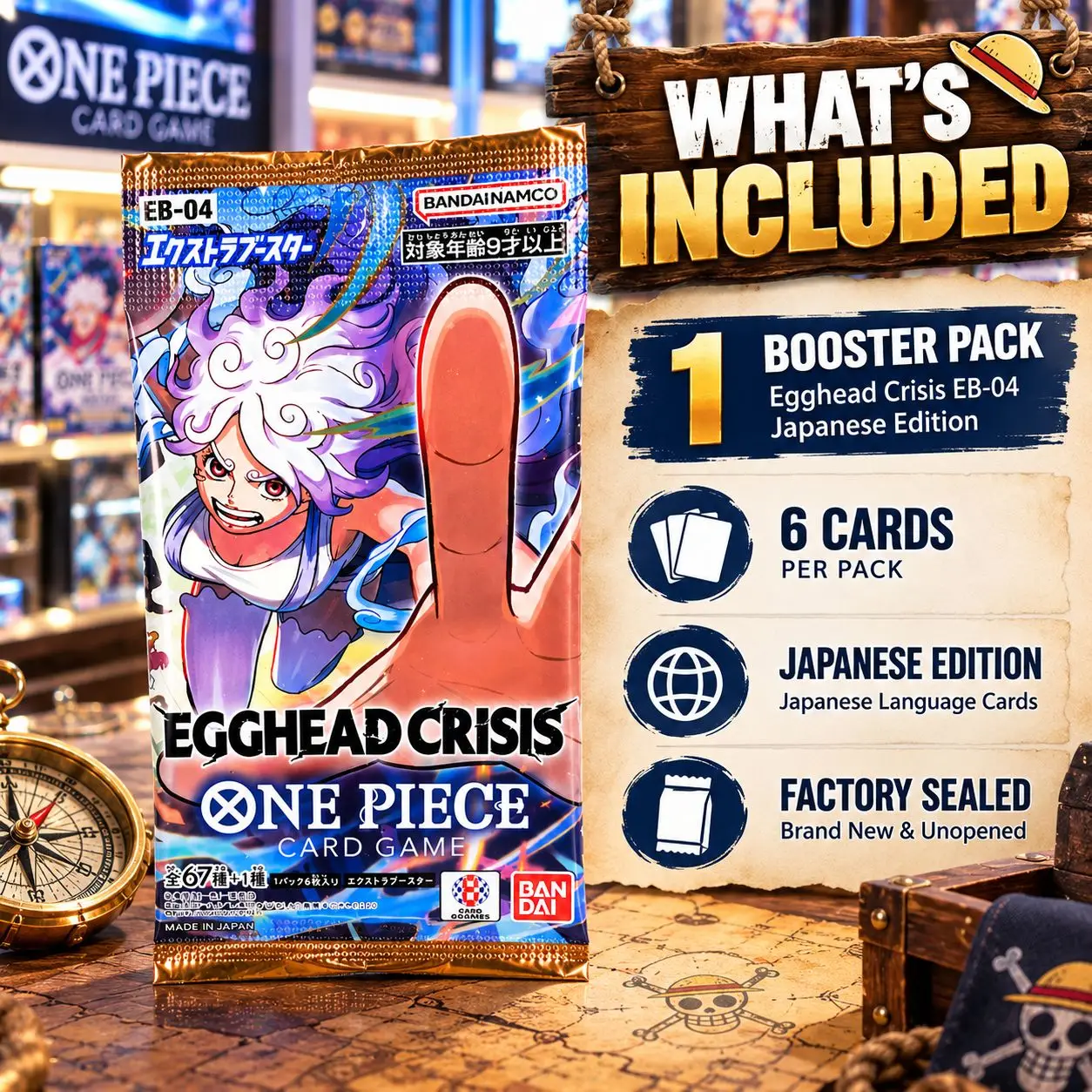 1 Pack One Piece Card Game Egghead Crisis EB-04 Japanese Booster Pack – Factory Sealed Anime Trading Card Game Expansion Pack, Japanese Edition, Collectible Cards for TCG Players, Collectors & One Piece Fans