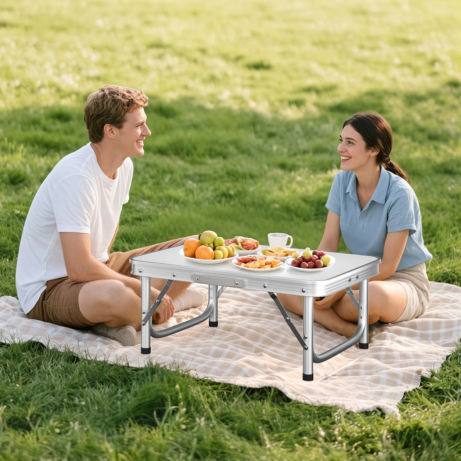 Obrázek 8: Skládací kemping stůl , večírek piknik BBQ přenosné skládací psací stůl, ráhno balkon sad přenosné aluminium frametables, 2nz nastavitelný výškou & lehko na nést, halové & outdoorové, 60cm x 45cm x 26cm /56cm, bílá