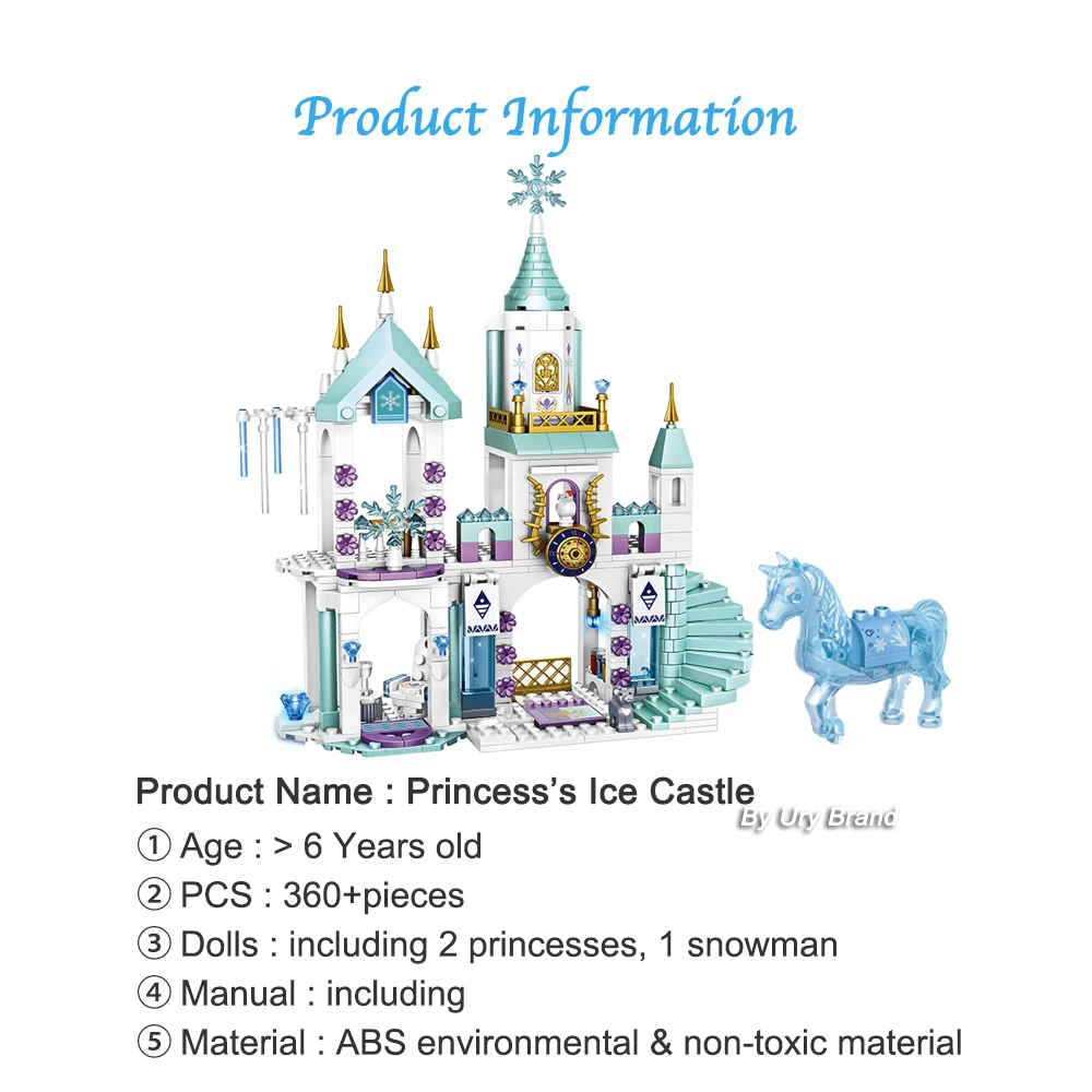 Friends Princess Castle House Sets for Girls Movies Royal Ice Playground Horse Carriage DIY Building Blocks Toys Kids Gifts 2022