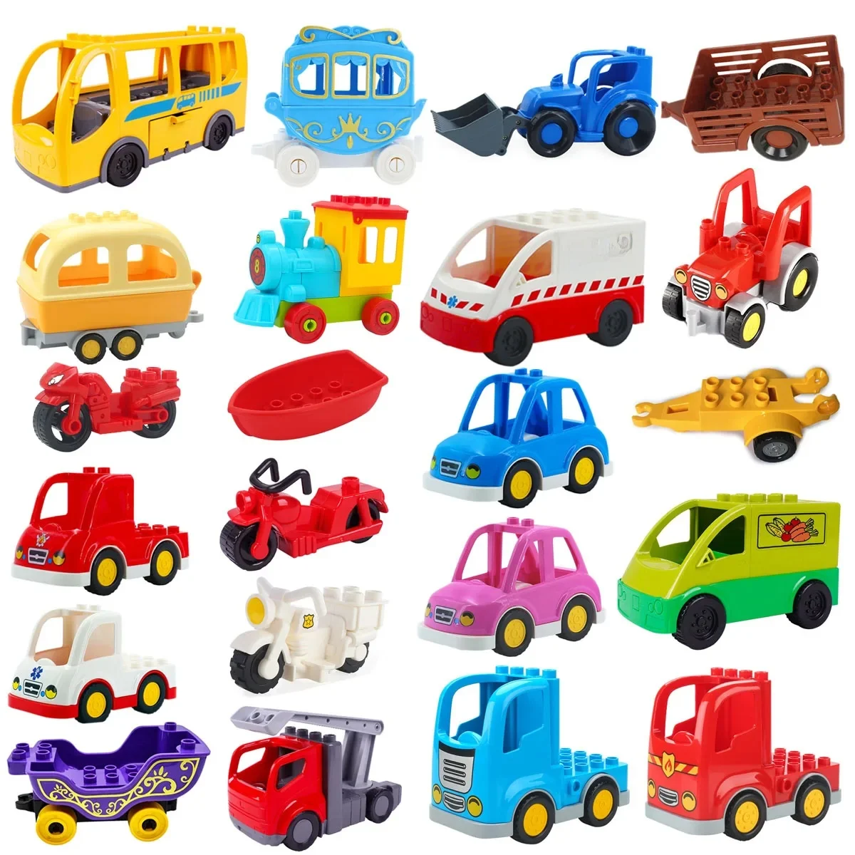 Trailer Auto Motor Boot Grote bouwstenen Collocatie Voertuigaccessoire Kid DIY Speelgoed Compatibel met Duploed Set Gift - afbeelding 2