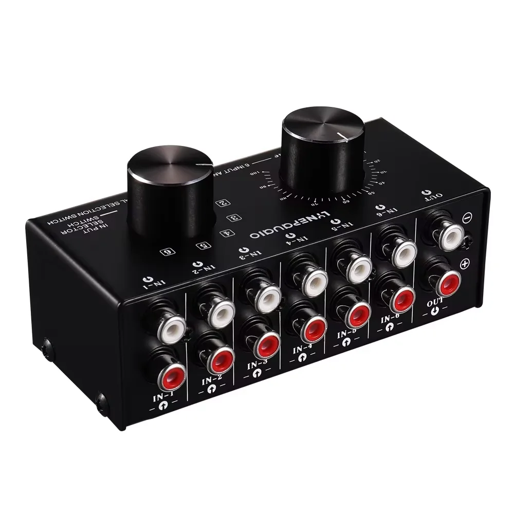 6 input and 1 output audio source signal selection switcher headphone speaker switch output volume adjustment lossless