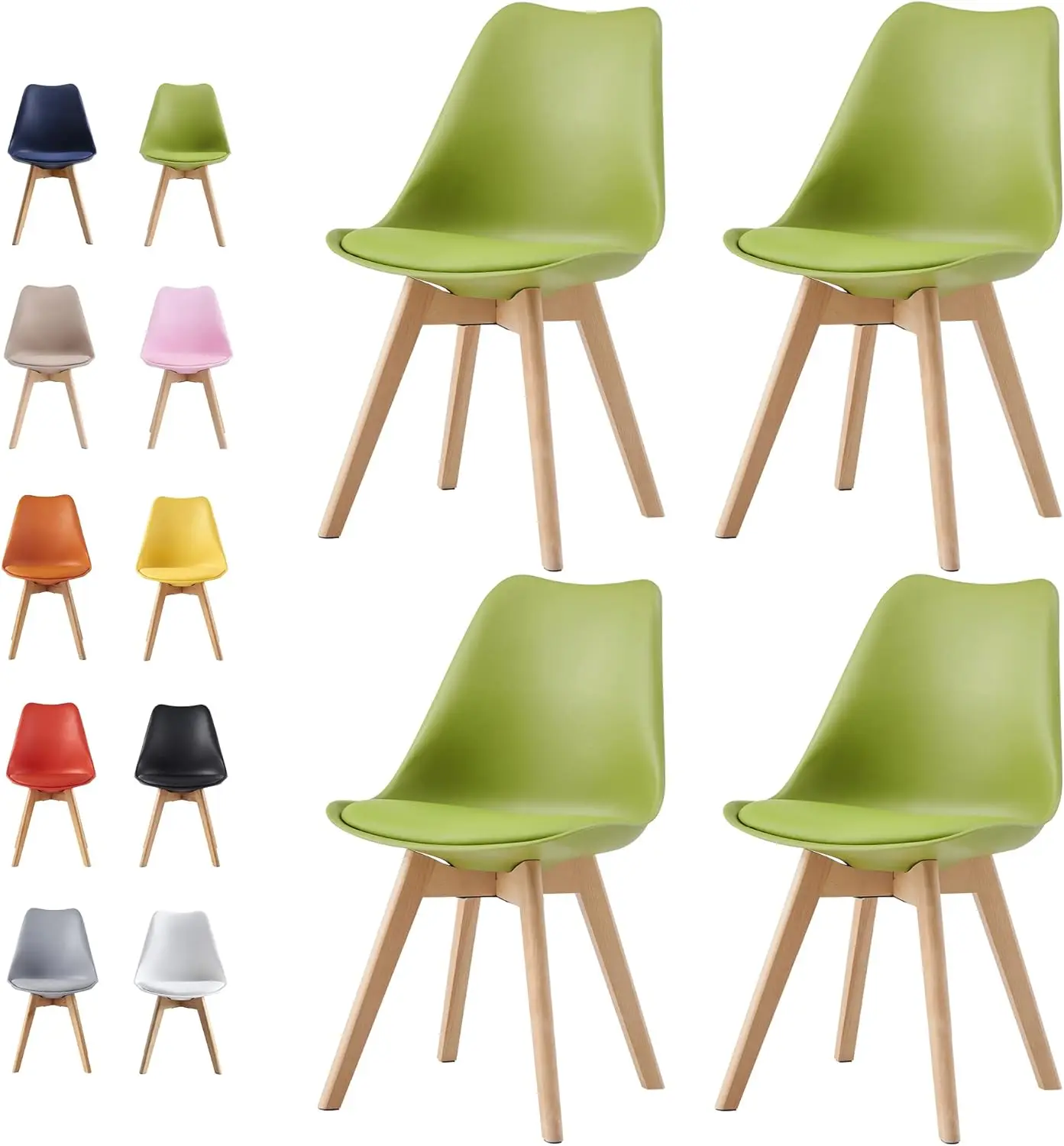 mcc direct Set of 4 Dining Chairs Wooden Legs Soft Cushion Pad Stylish DELUXE Retro Lounge Dining Office EVA image 3