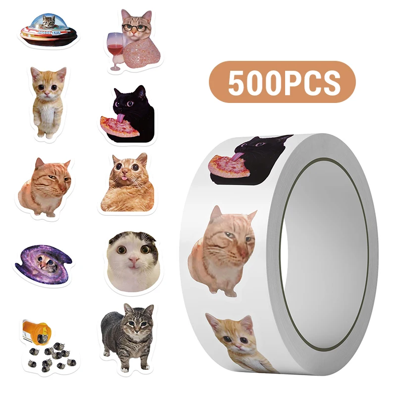 500 Stück, 1 Rolle, Katzen-Aufkleber, niedlicher Bürobedarf, Zuktives, Tiere, Aufkleber, Haustier, Kätzchen, Party, Vinyl-Aufkleber, Dekoration