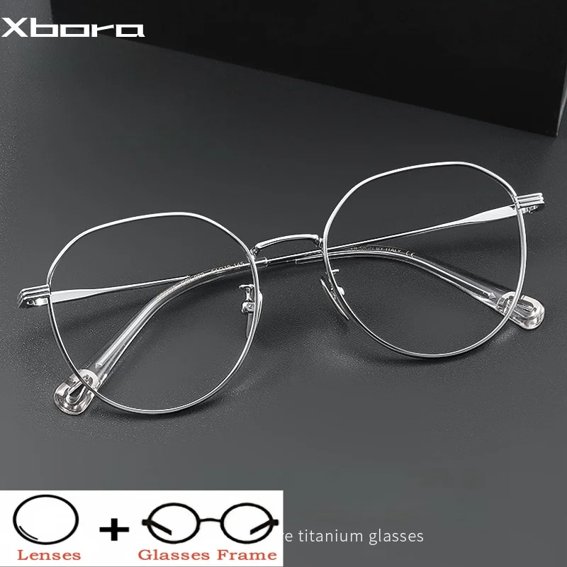 

Xbora Retro Oval Titanium Alloy Prescription Glasses, Myopia Hyperopia Progressive Optical Eyeglasses For Men And Women CE2178