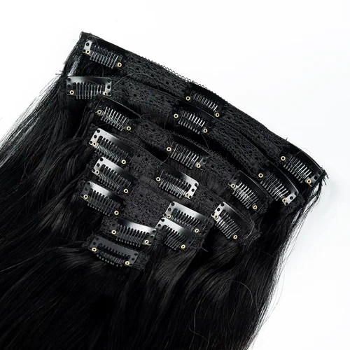 Imagen 1 del producto Extensiones de cabello humano con Clip recto, extensiones de cabello marrón sin procesar, cabello brasileño de cabeza completa, extensión Ins con Clip sin costuras