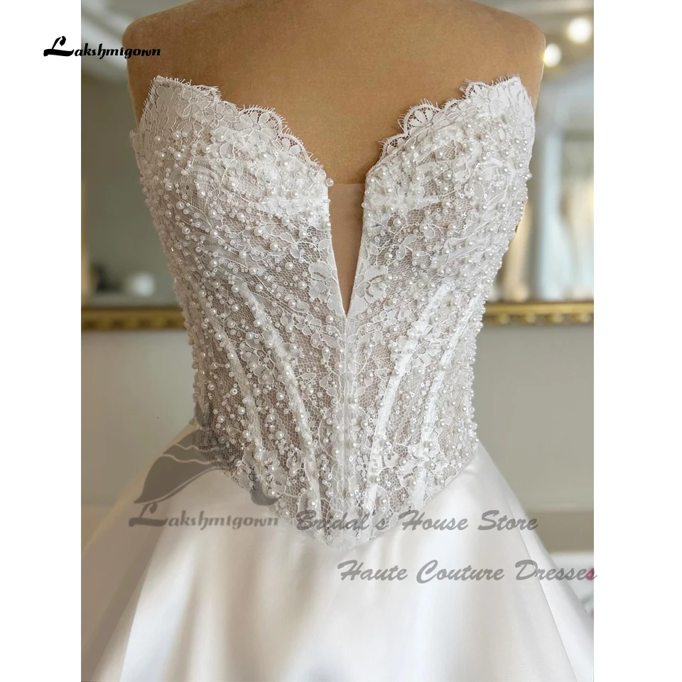 Lakshmigown Prinzessin Brautkleider aus Satin 2026 Böhmische Kirchen-Brautkleider mit Perlenstickerei und Spitzenoberteil nach Maß – Detail 4