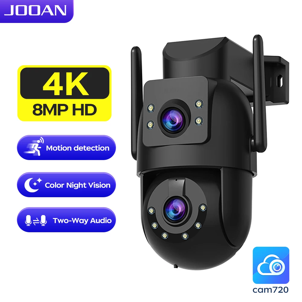 JOOAN 4K 8MP Wifi PTZ Camera Outdoor Dual Lens Dual Screen 5X Digital Zoom IP Camera Auto Tracking Audio Video Surveillance