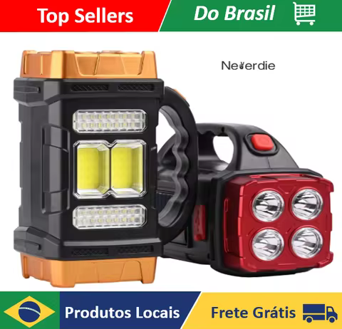 Lanterna Holofote Super Led Potente Recarregavel Usb Solar Power Bank Prova d água - Neverdie Store