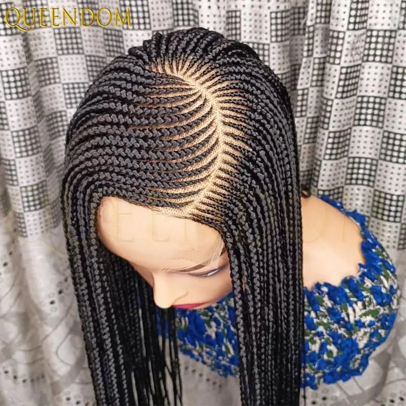 

36" Side Part Full Lace Braided Wigs for Black Women Synthetic Burgundy Goddess Box Braided with Baby Hair Blonde Faux Locs Wig