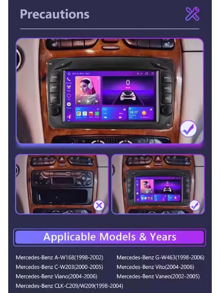Eunavi Draadloze CarPlay Android Auto 7 Inch Radio Voor Benz CLK W209 C209 W168 W203 W463 1998-2006 4G Smart Multimedia Systemen - afbeelding 2