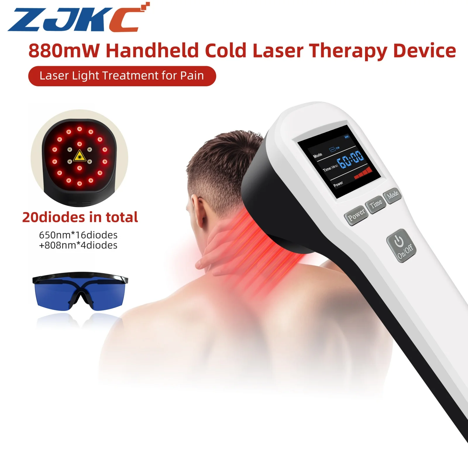ZJKC Pain Relief Red Light Cold Laser Therapy Machine 880mW LLLT Physiotherapy for Muscle Recovery & Inflammation Reduction