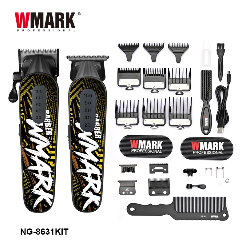 WMARK NG-8631KIT HIGH SPEED HAIR CLIPPER Trimmer SET, Electric Hair Cutting Hair Cut, DLC Powder Metallurgy T-style Blade 2 in 1