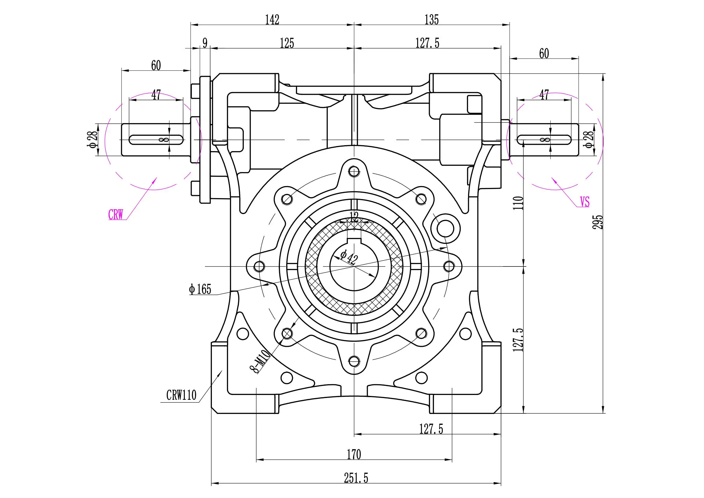 Ratio 7.5:1/100:1 Worm Gearbox Gearmotor  CYRW110-VS  Input 19/24/28/35/38mm Output 42mm