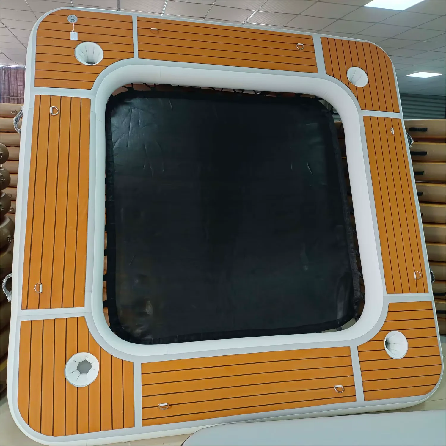 Stock Tragbare aufblasbare schwimmende Schwimmbad-Dock, rutschfeste Unterlage oder Wasser-Hängematten-Dock-Plattform mit Netz für Yacht, Pool, See