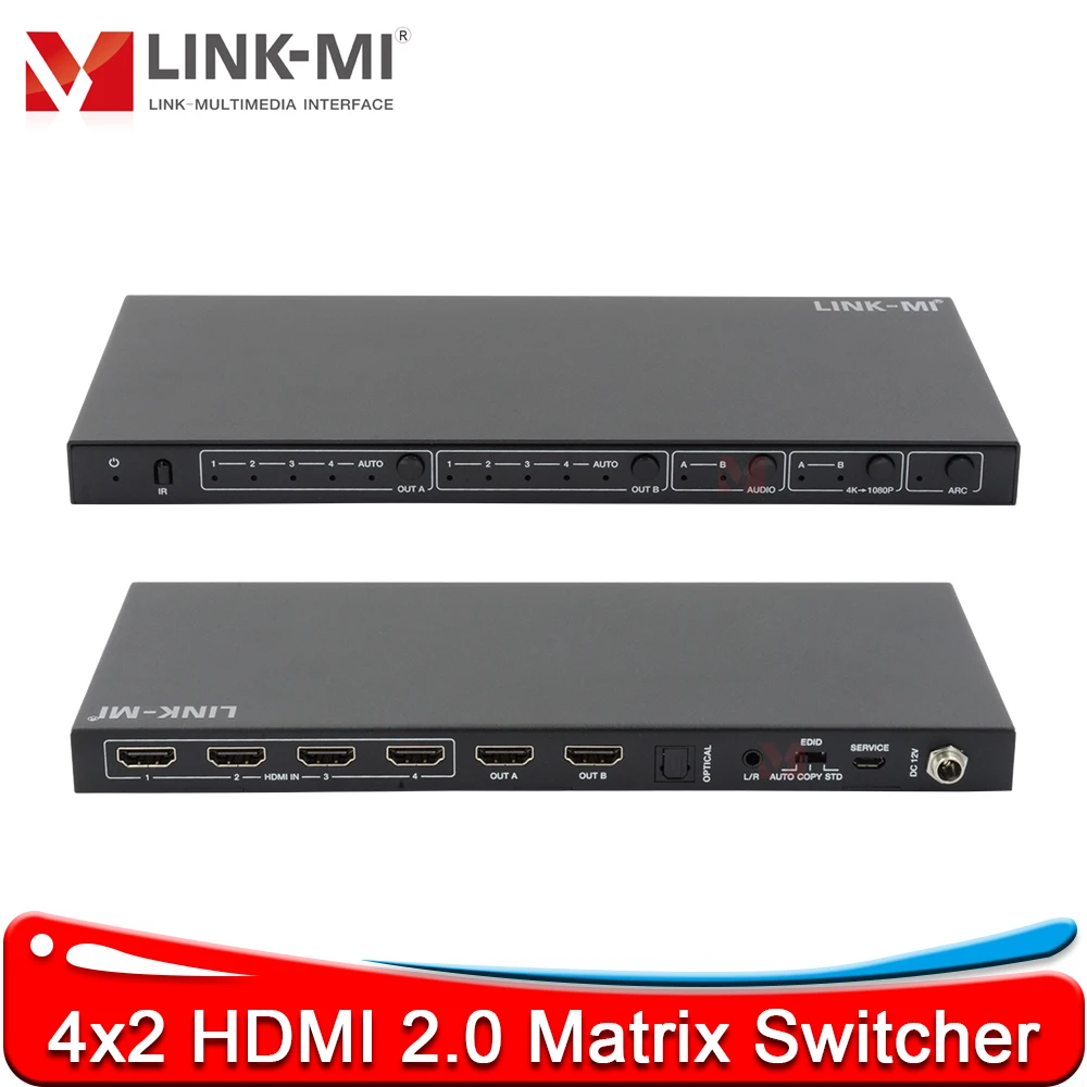 

4x2 HDMI 2.0 Matrix Switcher with Audio Extractor, 4K to 1080P Downscaler, Scale/ARC/EDID , IR Remote for Home Theater