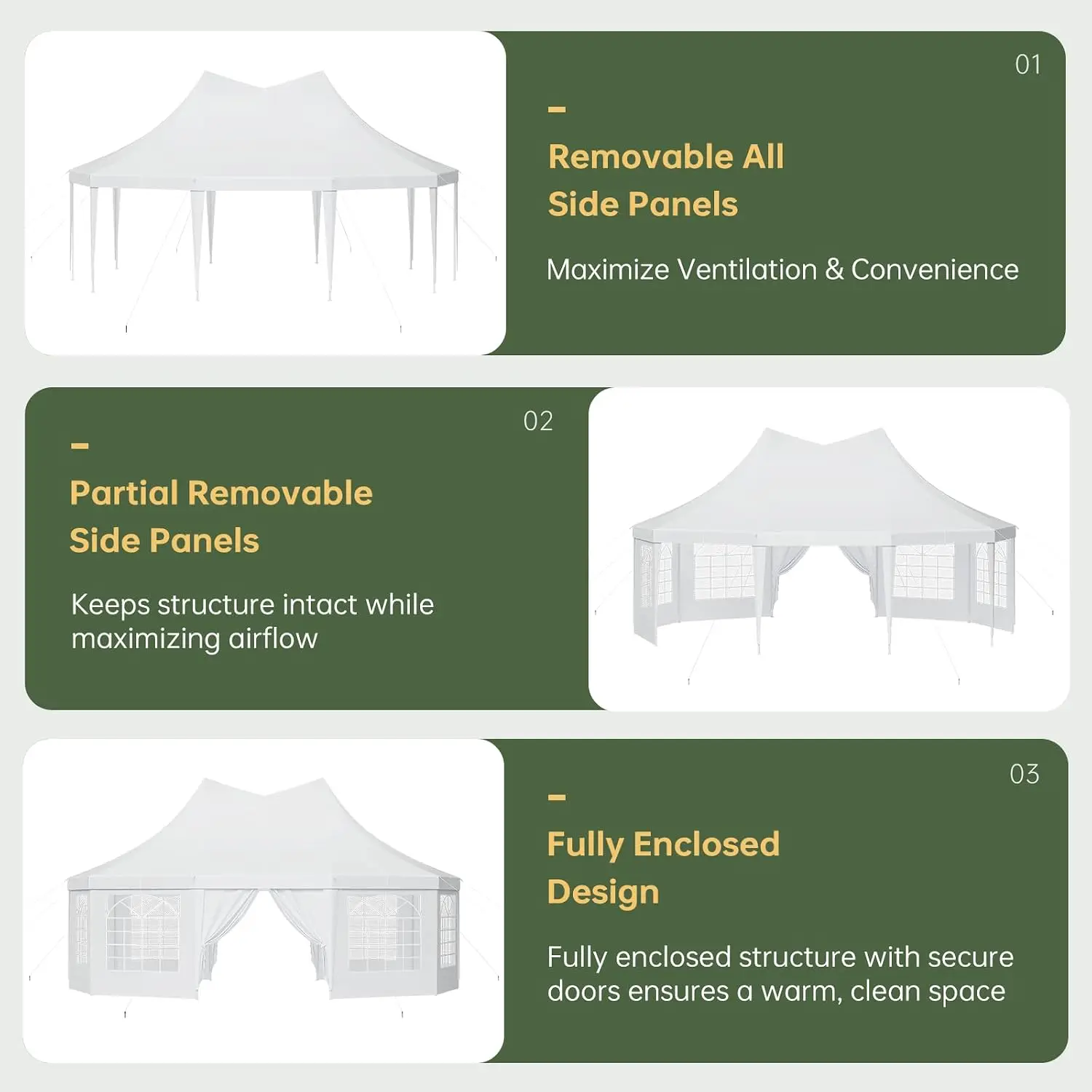 Aoxun 26x19ft Party Tent Canopy With 10 Hexagonal Heavy Duty Waterproof Event Awnings For Outdoor Weddings Business Terrace Parties Backyard Gatherings UV Protection