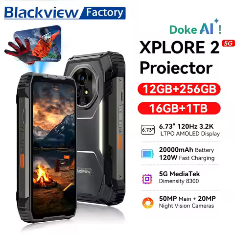 Blackview XPLORE 2 Projector 5G Rugged Phone 6.73”...