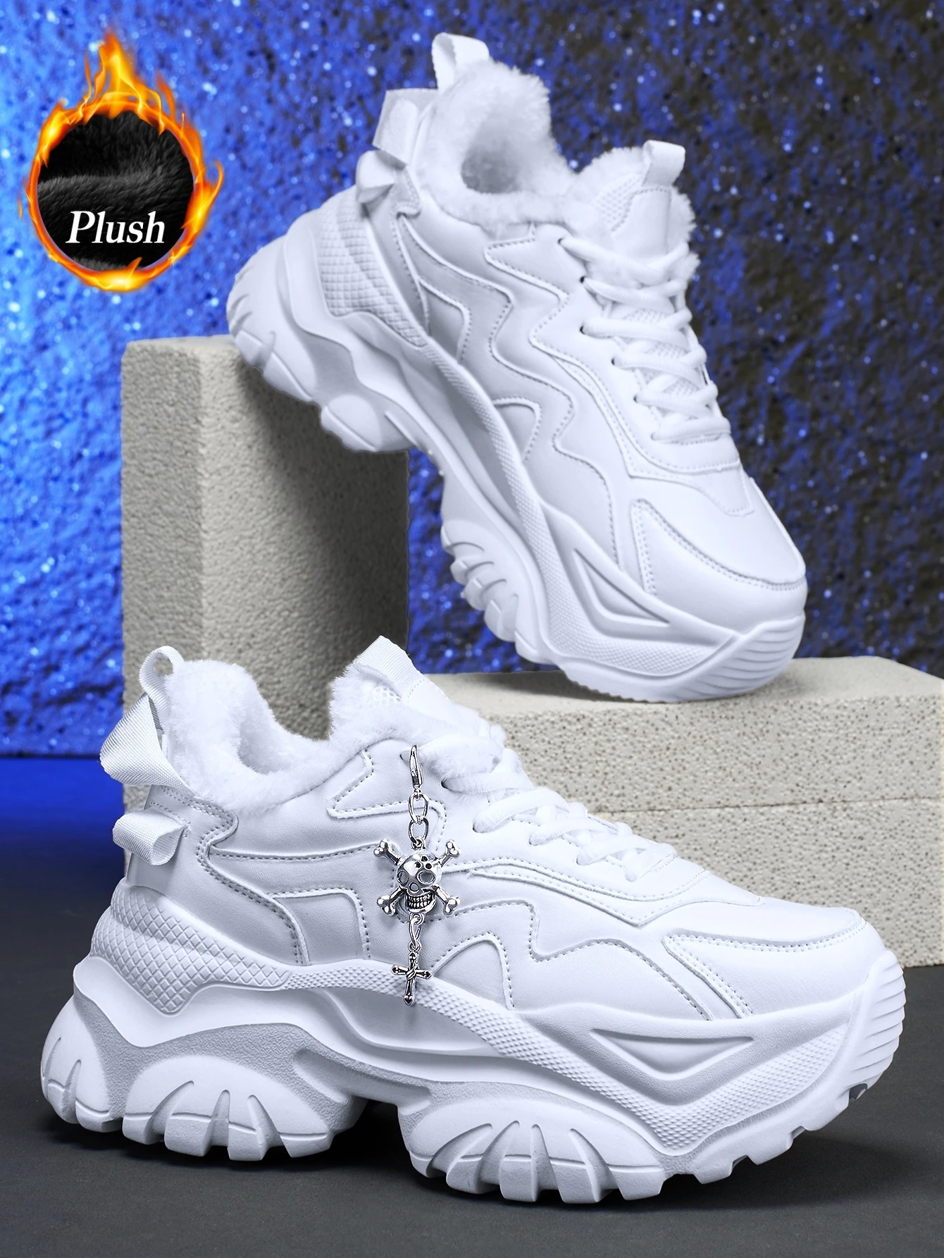 Schwarze vulkanisierte Schuhe im Y2K-Sweet-Cool-Stil für Damen, leichte Eva-Sneaker mit dicker Sohle und 7 cm Absatzhöhe, mit abnehmbarem silberfarbenem Kreuz-Schädel-Anhänger, geeignet für Outdoor-Winterwärme – Detail 10