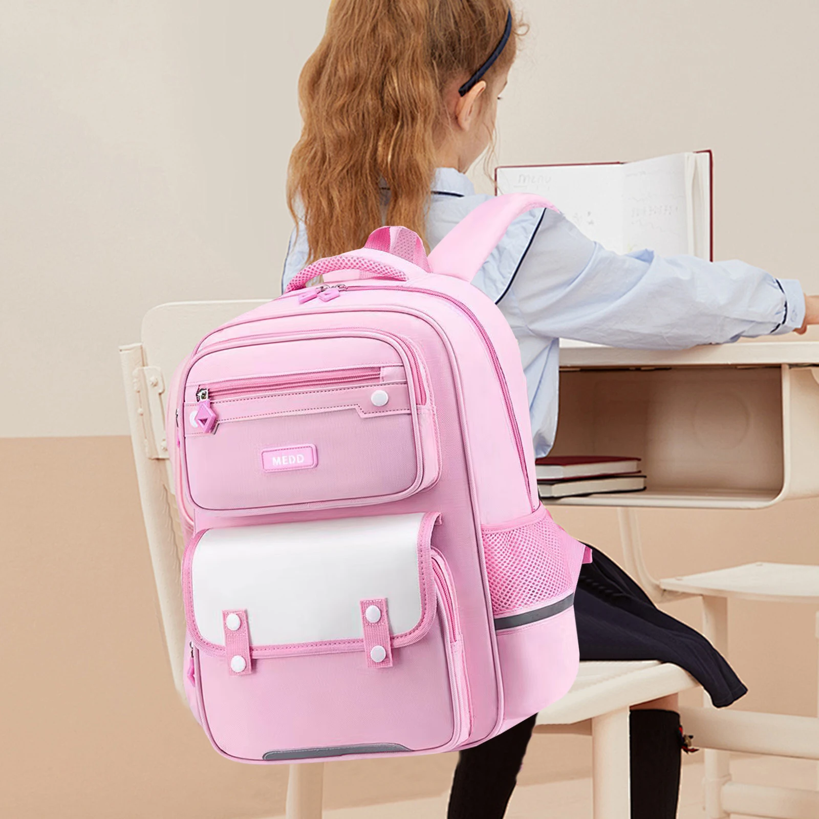 Primary Girls Backpacks Elementary School Bags Bookbags with Refrigerator Front Pocket