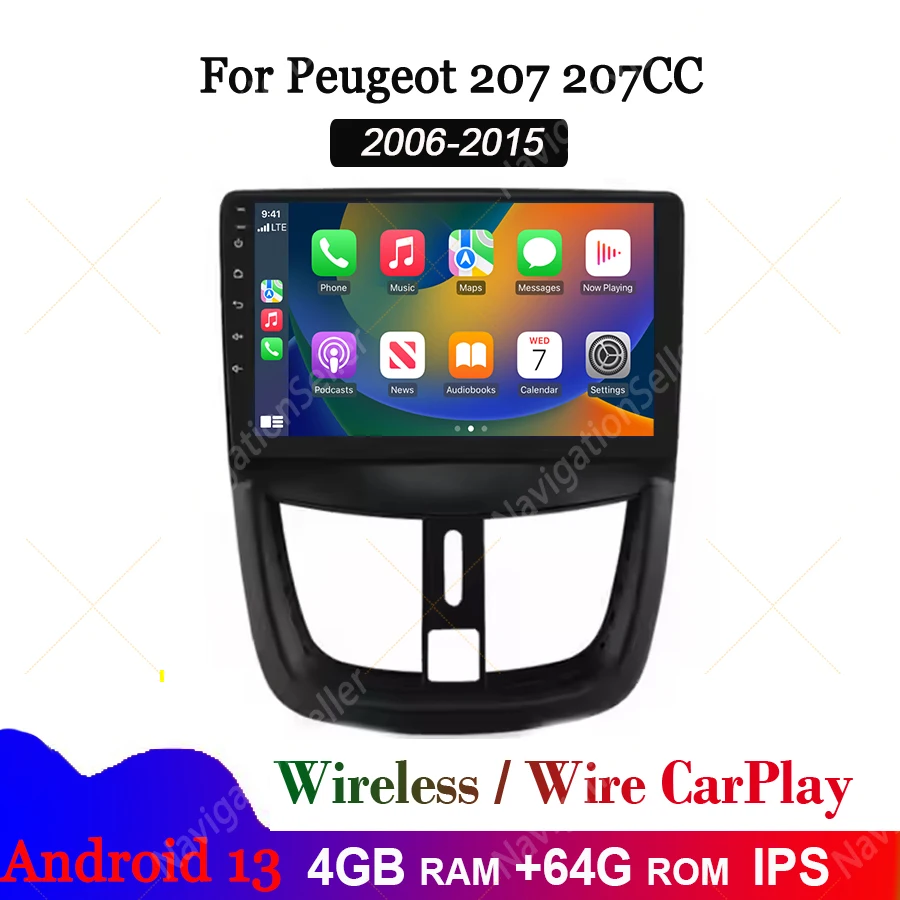 Android Auto para Peugeot 207 207CC 2006-2015 Android Carplay pantalla táctil sistema Multimedia navegación Gps Tiktok Spotify Wifi