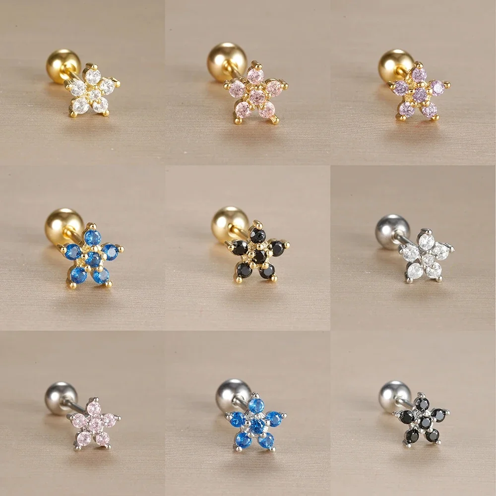 1PC kolczyki sztyfty kwiatowe ze stali nierdzewnej dla kobiet cyrkon Helix ucho Tragus chrząstka kolczyki do piercingu akcesoria biżuteria prezent — zdjęcie 2