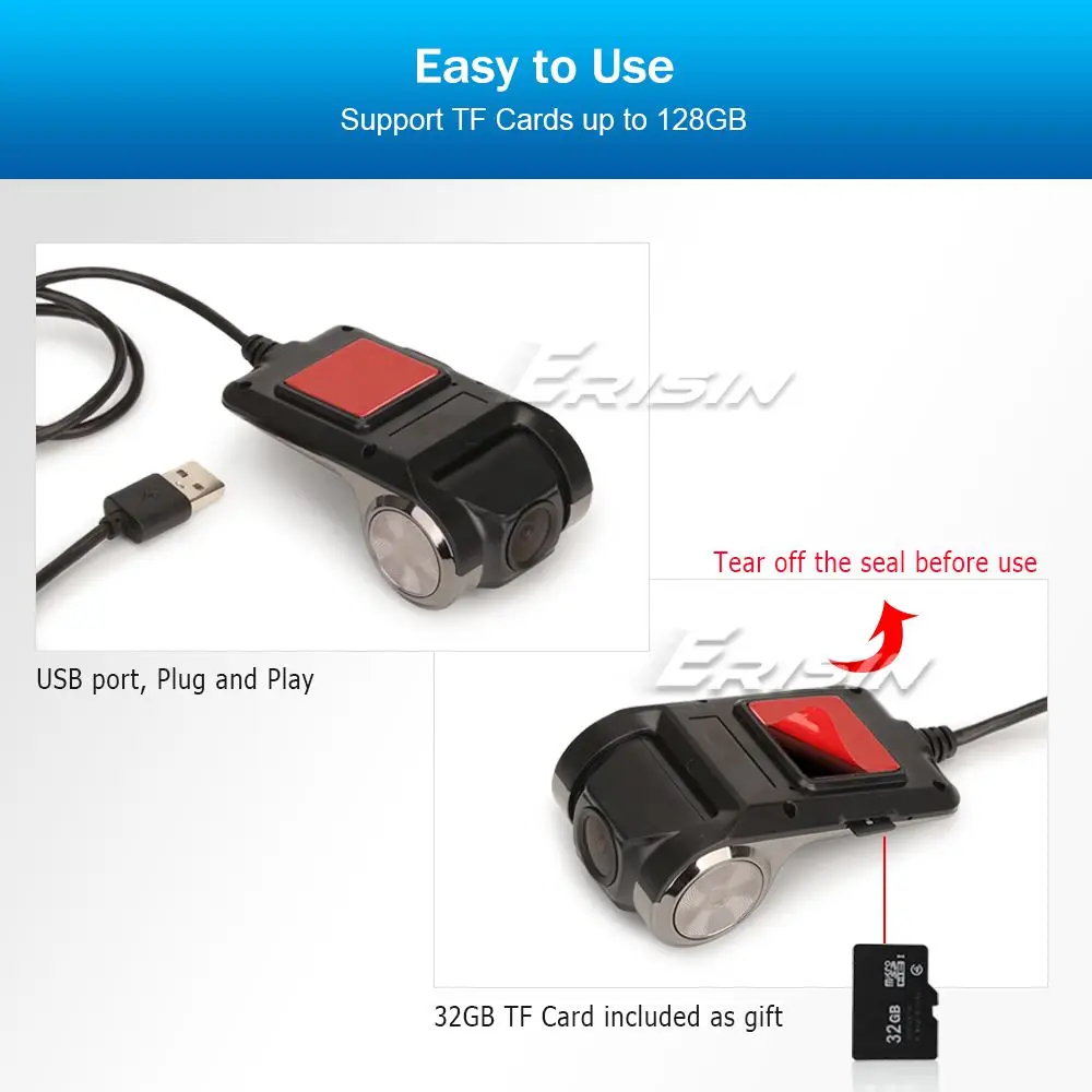 Erisin ES670K كاميرا سيارة HD 1080P داشكام مسجل DVR داش كام سيارة USB DVR حلقة تسجيل كاميرا السيارات كاميرا السيارة #4