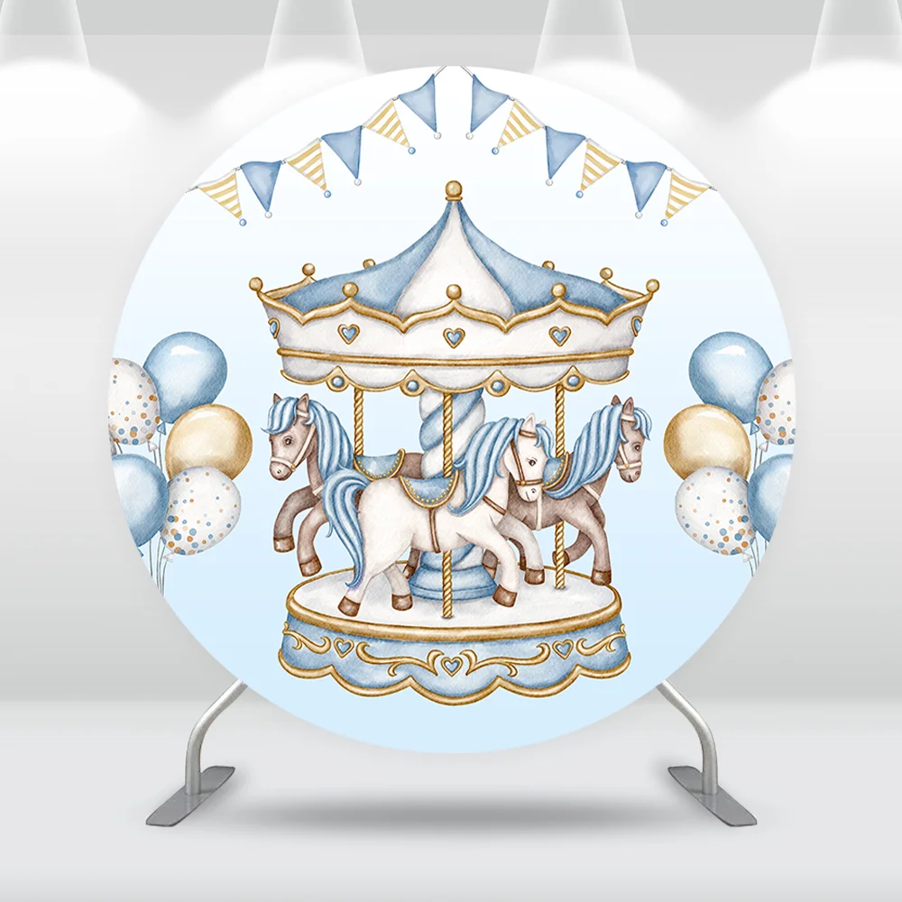 الأزرق كاروسيل بيبي بوي حفلة عيد ميلاد خلفية مستديرة جدار كرنفال السيرك استحمام الطفل دائرة خلفية اسطوانة غطاء طيدة