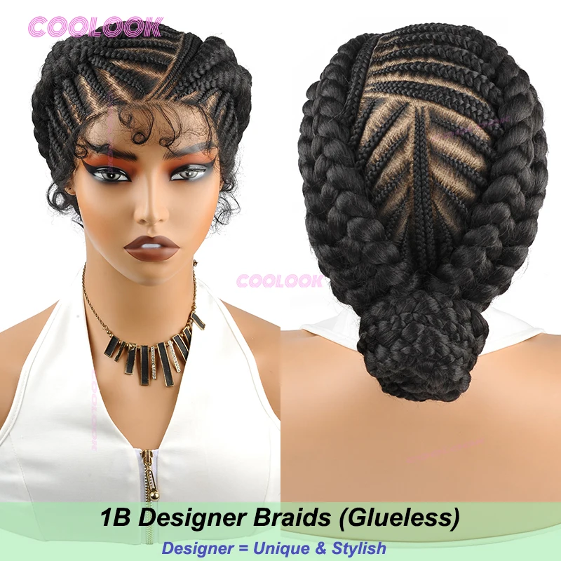 Klebefreie Cornrow Geflochtene Dutt-Perücke Synthetische Vollspitzen-Geflochtene Perücken für Frauen Anfängerfreundlich mit Wechselnden Cornrows – Detail 7