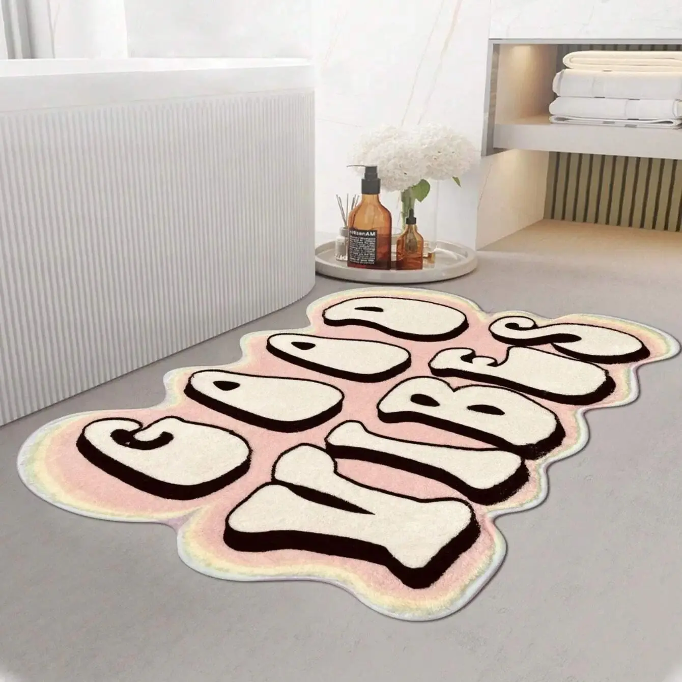 

Slogan Graphic Polyester Bath Rug Creative Letter Design Soft Plush Mat For Bathroom Home Anti-Slip Carpet