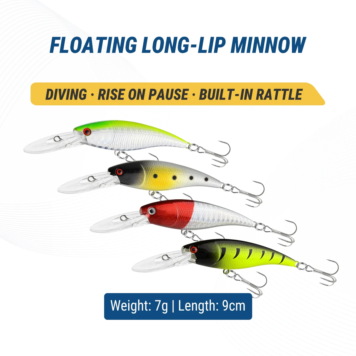 3PCS Floating Long-Lip Minnow Fishing Lures, Deep Diving Hard Baits with Built-In Rattle, 9cm 7g for Bass Pike Walleye