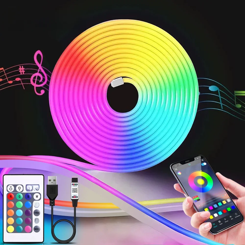5V USB RGB Neon LED Strip Bluetooth App with Remote control Waterproof Neon Strip Light RGB Strip for Home room Decor Lighting